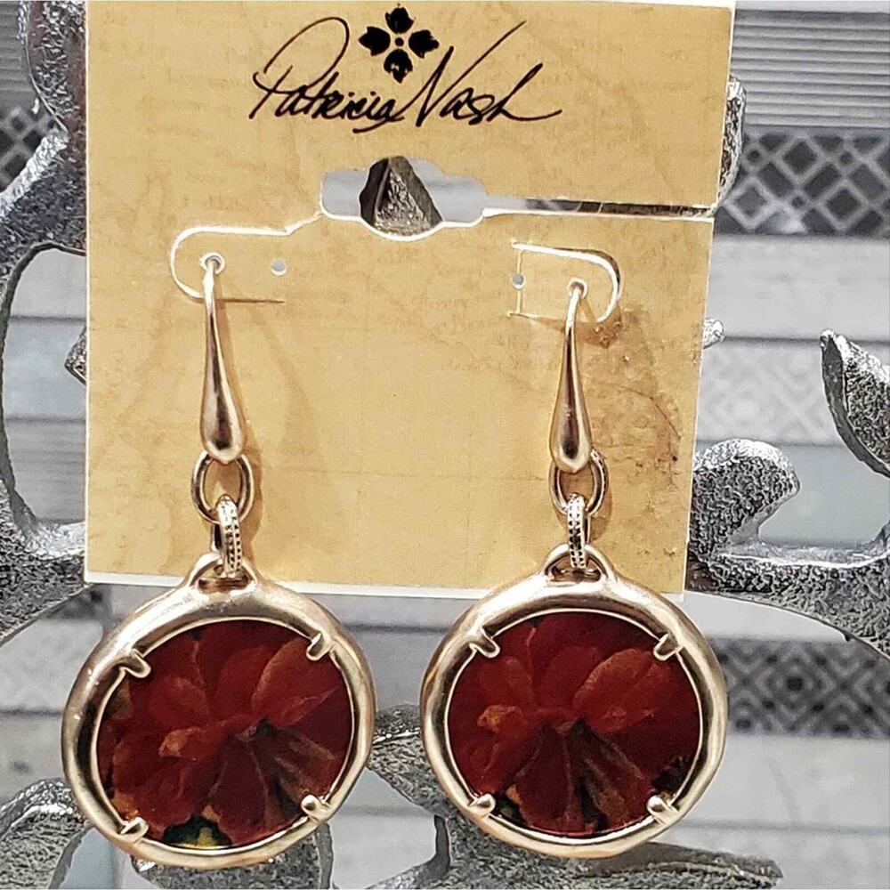 Patricia Nash red leather rose flower earrings